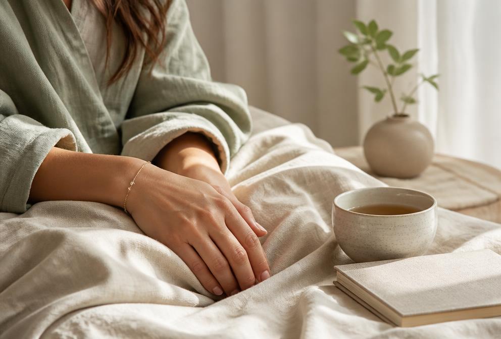 A calm scene with tea and a notebook suggesting rest and reflection
